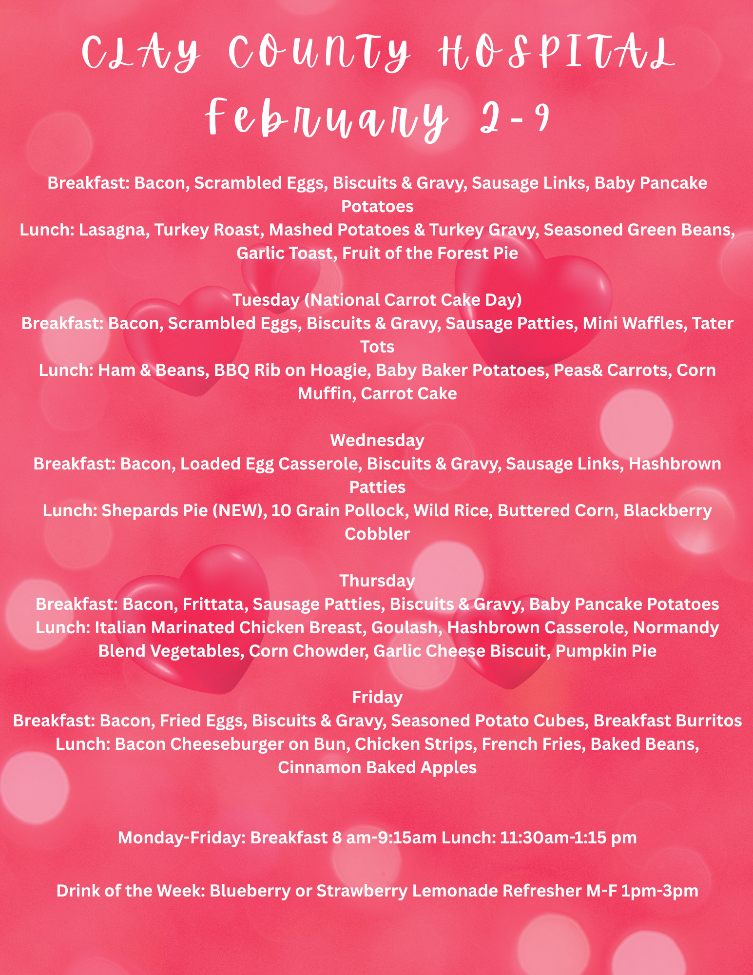 Three Rivers Medical Center Cafeteria Menu.pdf Cafeteria Menu: February 2nd - February 6th | Clay County Hospital and ...